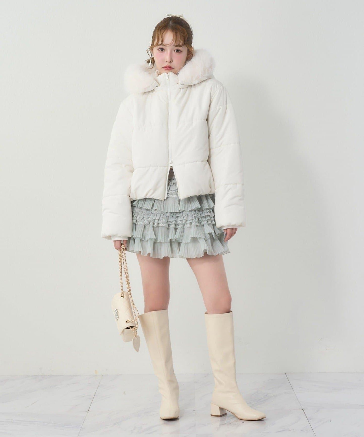 NICE CLAUP 2026冬季款 短款人造毛領人造羽絨服 女