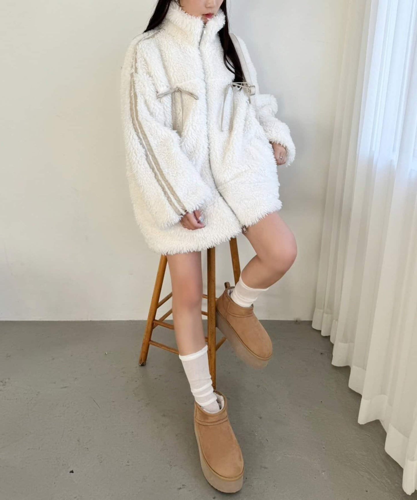 NICE CLAUP 拼色蝴蝶結絎縫寬鬆絎縫外套 女 夾克