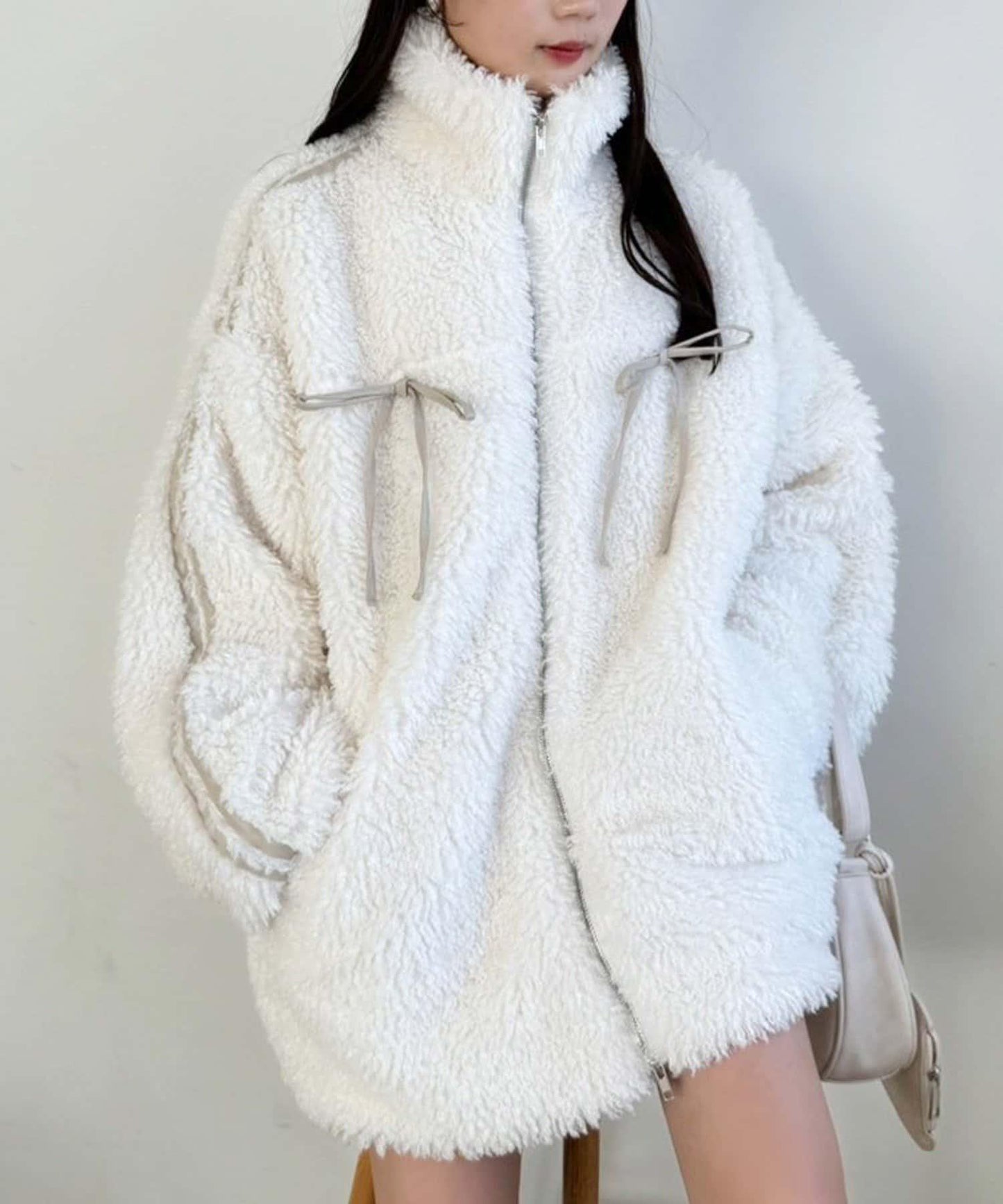 NICE CLAUP 拼色蝴蝶結絎縫寬鬆絎縫外套 女 夾克