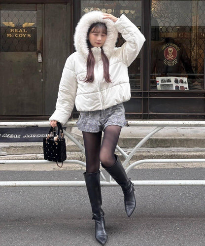 NICE CLAUP 2026冬季款 短款人造毛領人造羽絨服 女