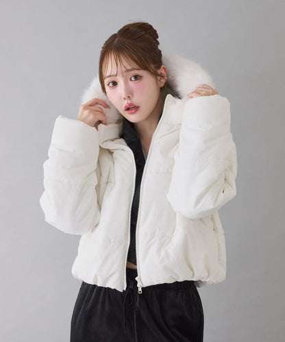 NICE CLAUP 2026冬季款 短款人造毛領人造羽絨服 女