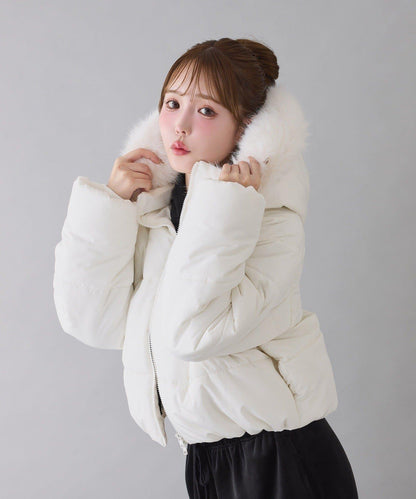 NICE CLAUP 2026冬季款 短款人造毛領人造羽絨服 女