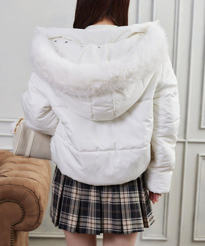 NICE CLAUP 2026冬季款 短款人造毛領人造羽絨服 女