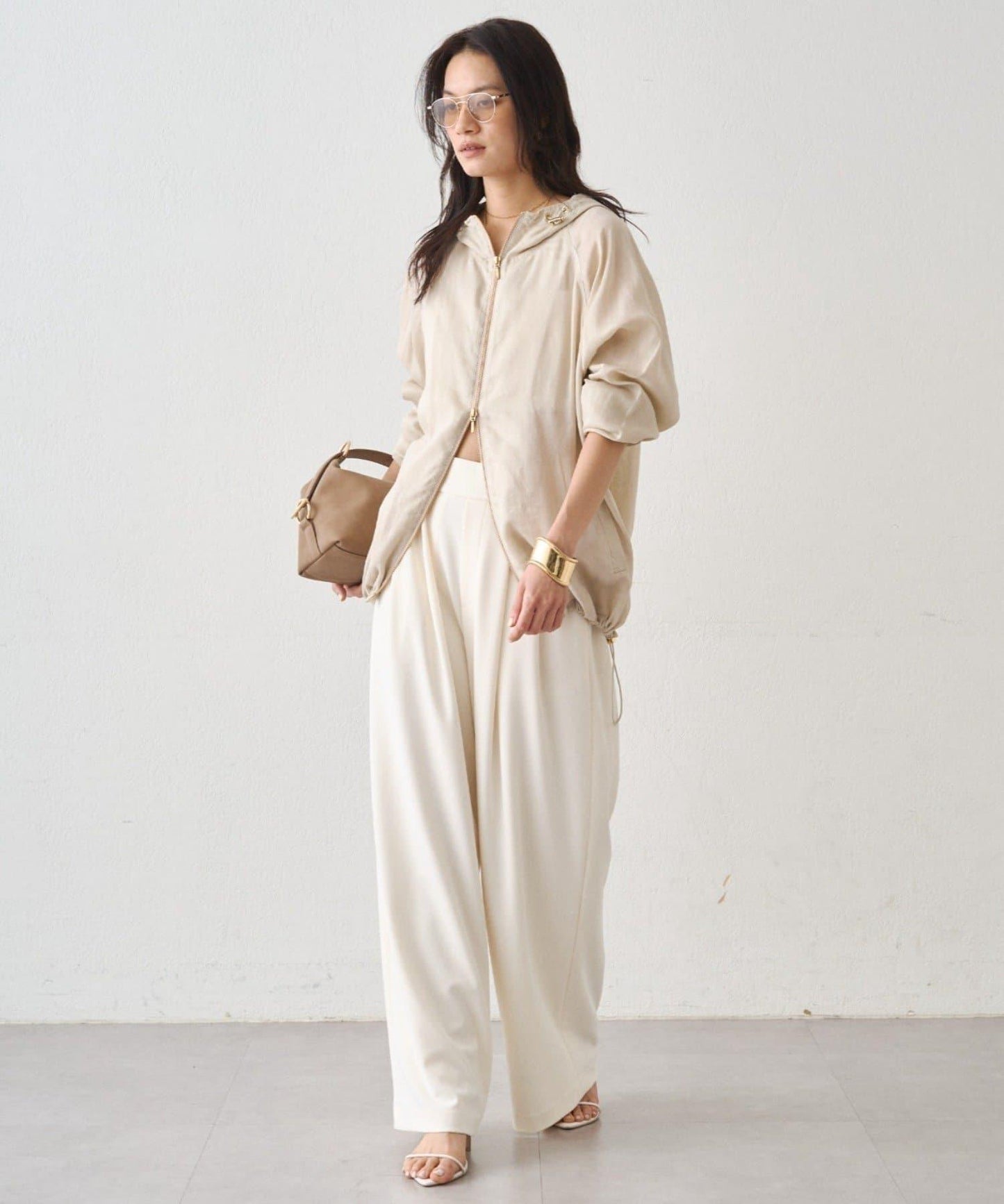 LOUNGEDRESS 彈力聚酯纖維混紡 2褶闊腿褲
