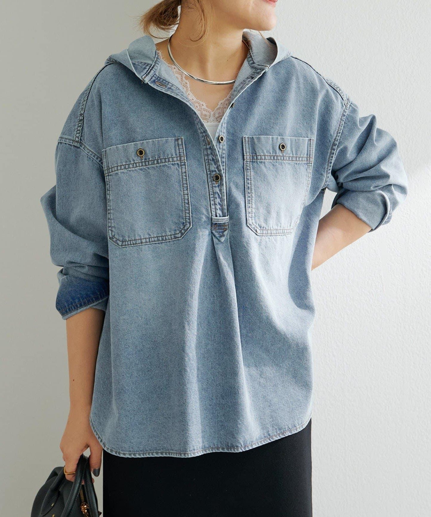 PUAL CE CIN 2026 AW VINTAGE REBELLION 系列 牛仔連帽襯衫 100%棉
