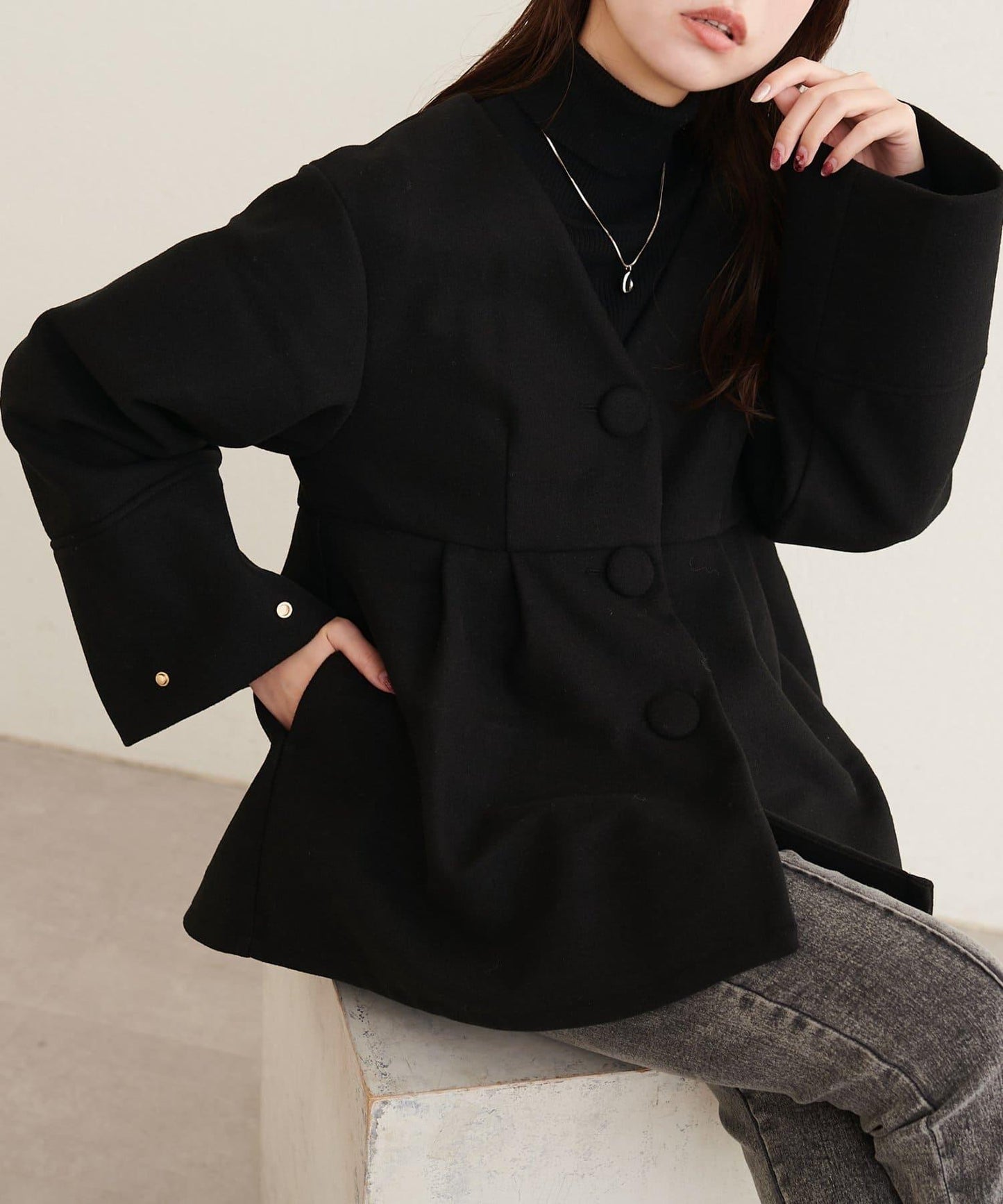 natural couture くるみ釦ペプラムジャケット