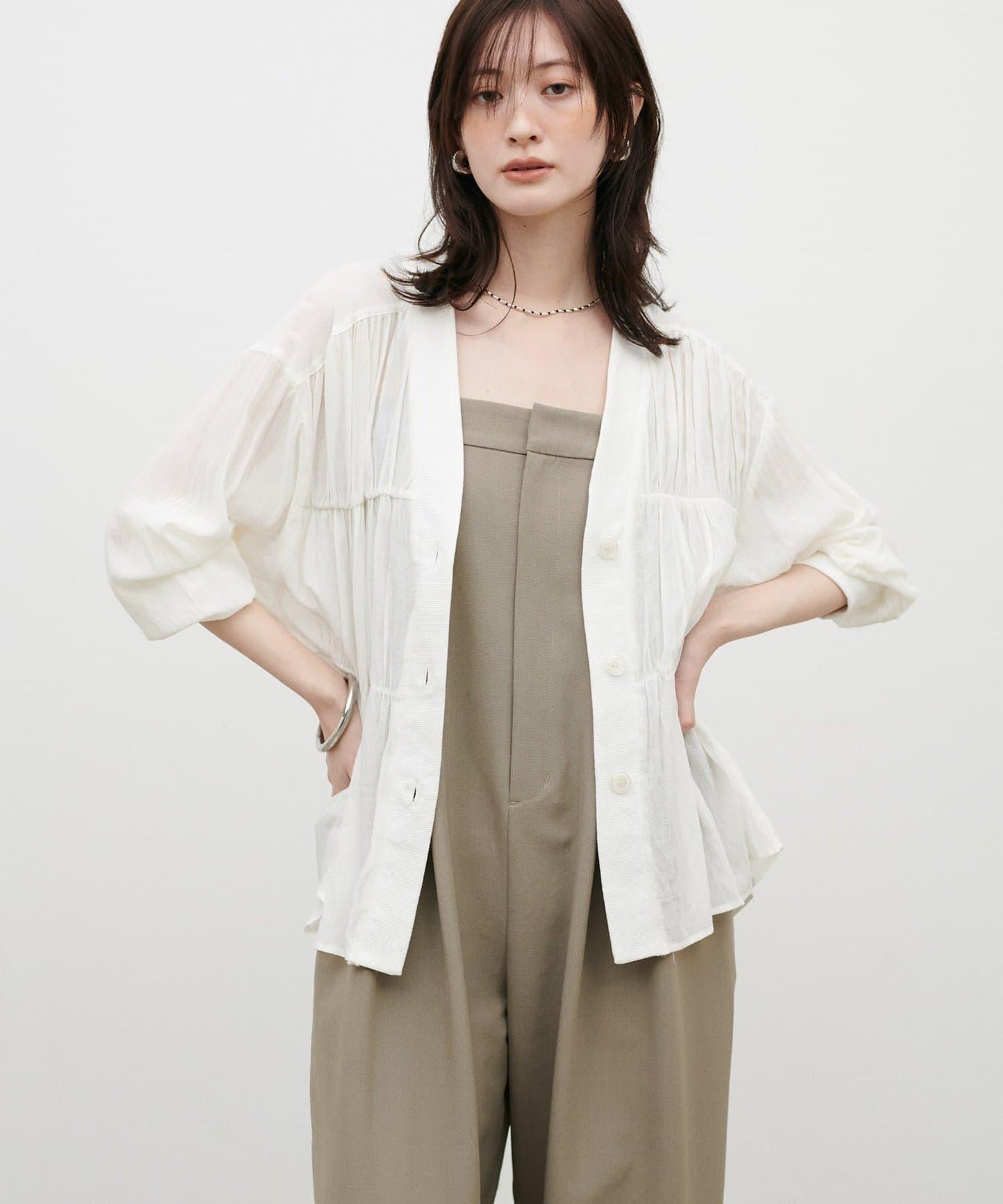 LARUTA 2026AW 寬鬆V領透膚水洗紋理針織開衫 女