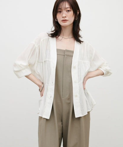 LARUTA 2026AW 寬鬆V領透膚水洗紋理針織開衫 女