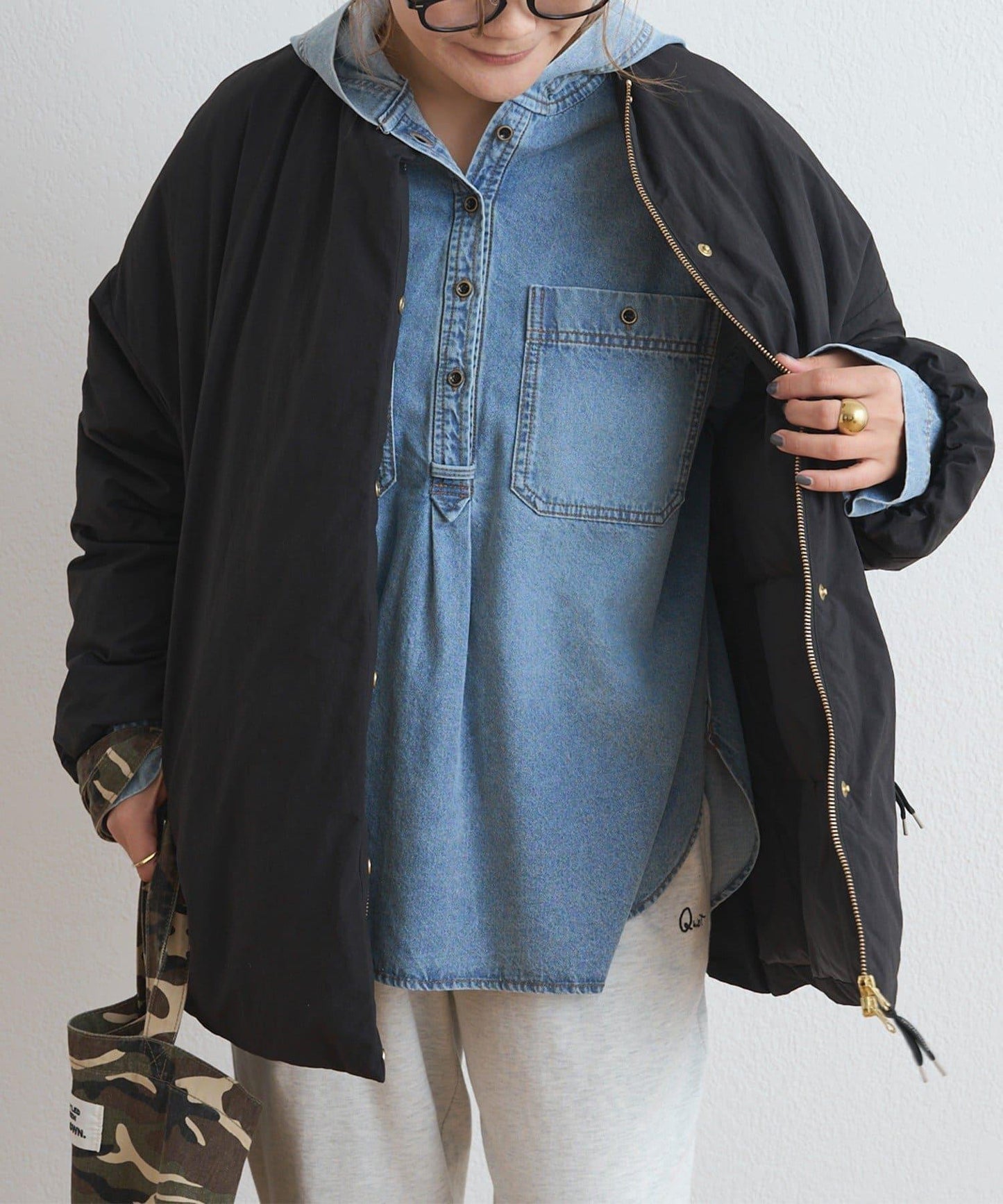 PUAL CE CIN 2026 AW VINTAGE REBELLION 系列 牛仔連帽襯衫 100%棉