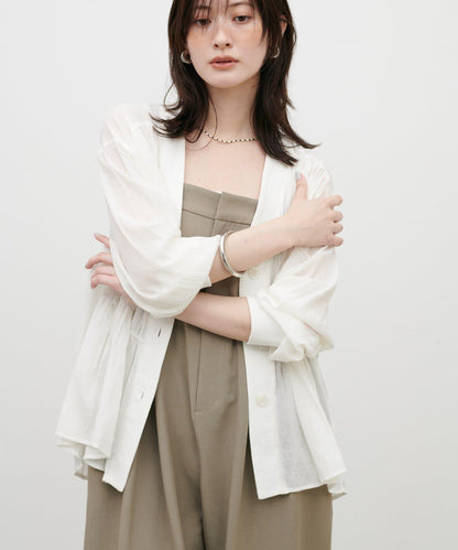 LARUTA 2026AW 寬鬆V領透膚水洗紋理針織開衫 女
