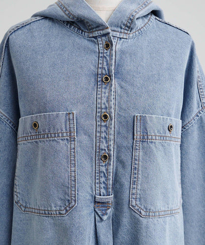 PUAL CE CIN 2026 AW VINTAGE REBELLION 系列 牛仔連帽襯衫 100%棉