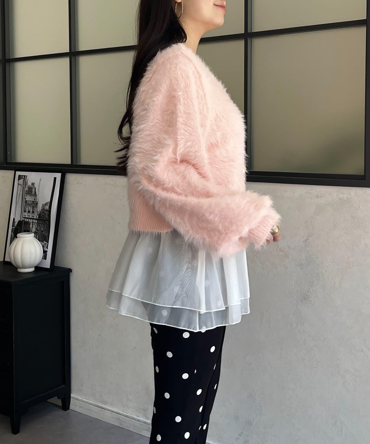 層疊設計網紗荷葉邊襯衫 女