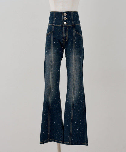 【continuer】キラキラ後レースアップフレアデニム