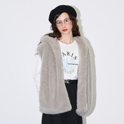 【AMI】フェイクファーベスト×長袖Tシャツセット