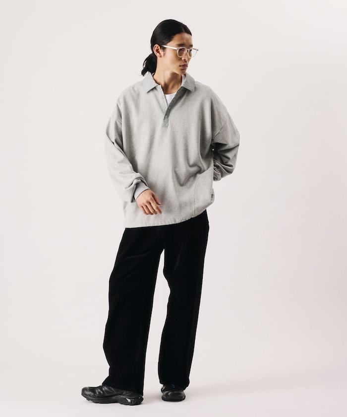 Firsthand 羅紋棉混紡拼接尼龍斯納普領套頭衫