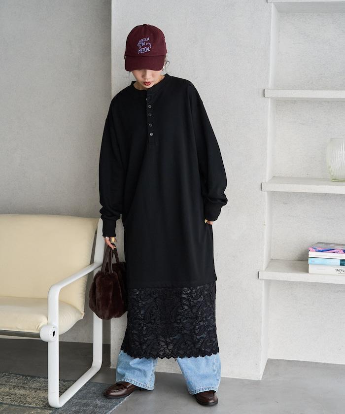 FREAK'S STORE 佩斯利蕾絲拼接亨利領連衣裙