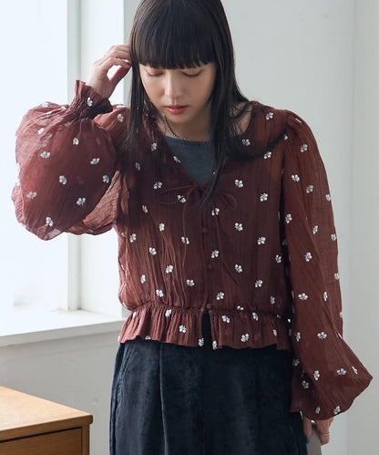 FREAK'S STORE 花朵刺繡透膚感襯衫 2026秋冬