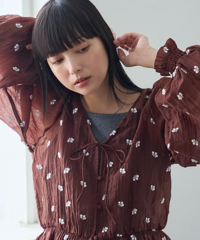 FREAK'S STORE 花朵刺繡透膚感襯衫 2026秋冬