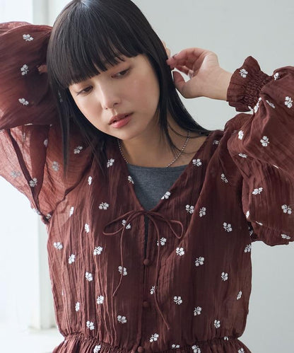 FREAK'S STORE 花朵刺繡透膚感襯衫 2026秋冬