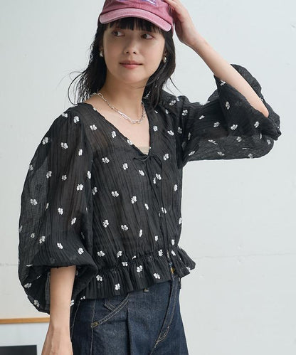 FREAK'S STORE 花朵刺繡透膚感襯衫 2026秋冬