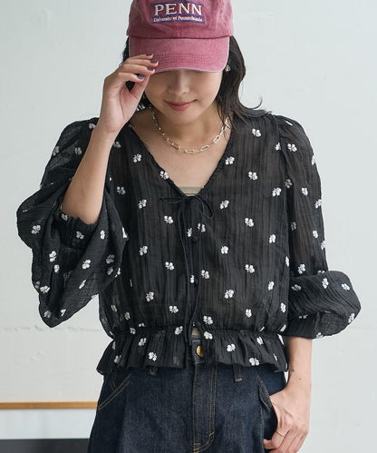 FREAK'S STORE 花朵刺繡透膚感襯衫 2026秋冬