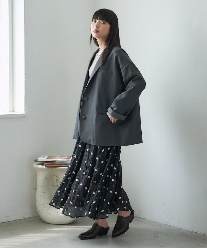 FREAK'S STORE 花朵刺繡半裙 環保纖維混紡 網紗 寬鬆腰圍 2026秋冬