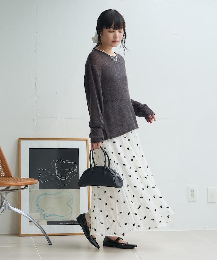 FREAK'S STORE 花朵刺繡半裙 環保纖維混紡 網紗 寬鬆腰圍 2026秋冬