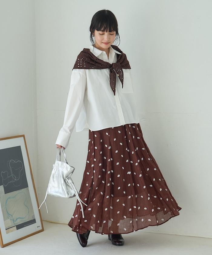 FREAK'S STORE 花朵刺繡半裙 環保纖維混紡 網紗 寬鬆腰圍 2026秋冬