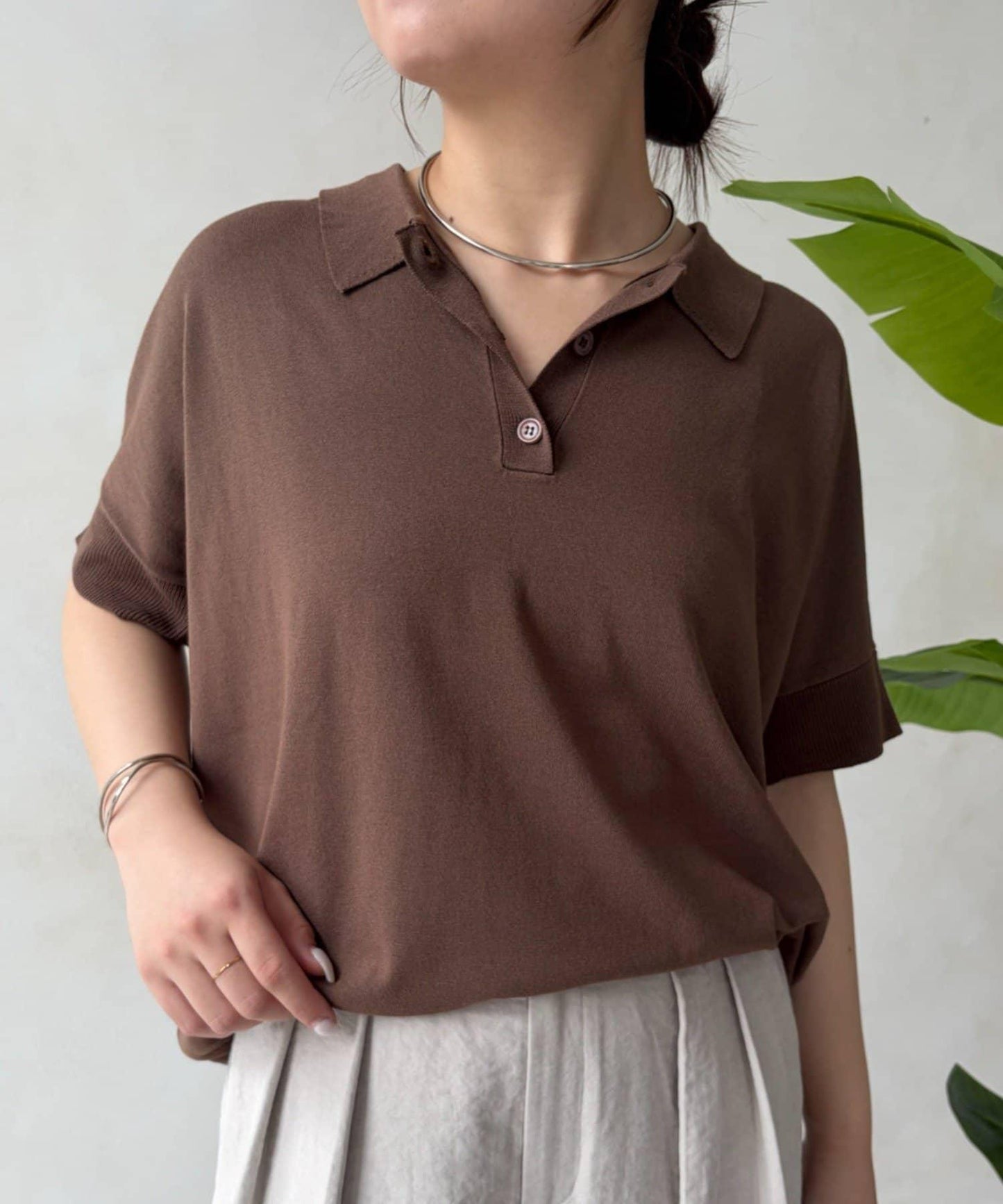 Jena espace merveilleux 半袖針織 Polo 衫 羅紋混紡 寬鬆 圓領 針織衫 女