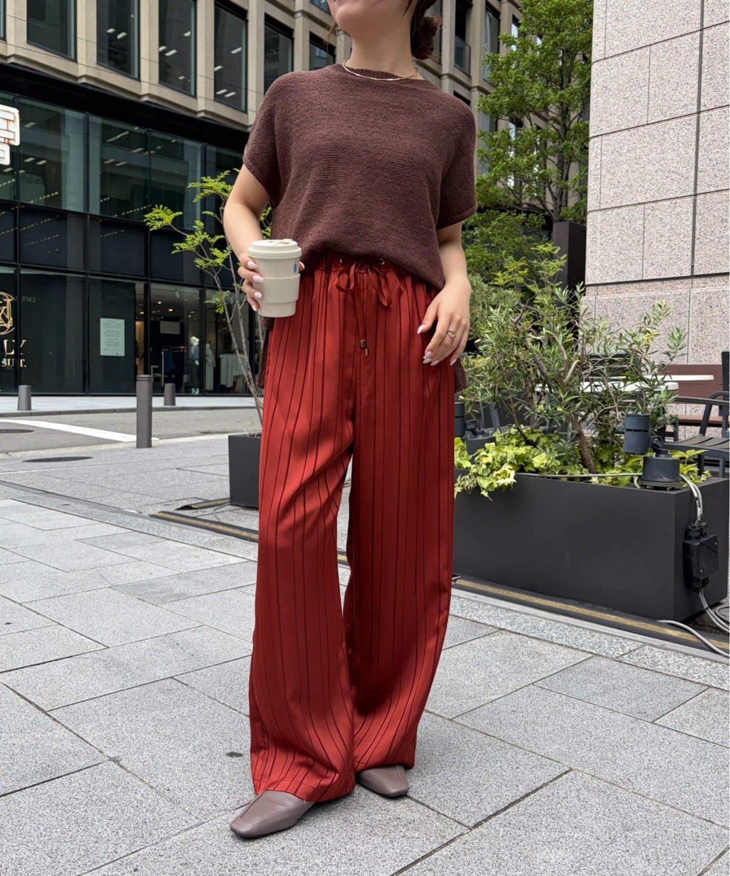 Jena espace merveilleux 條紋緞面褲子
