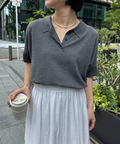 Jena espace merveilleux 半袖針織 Polo 衫 羅紋混紡 寬鬆 圓領 針織衫 女