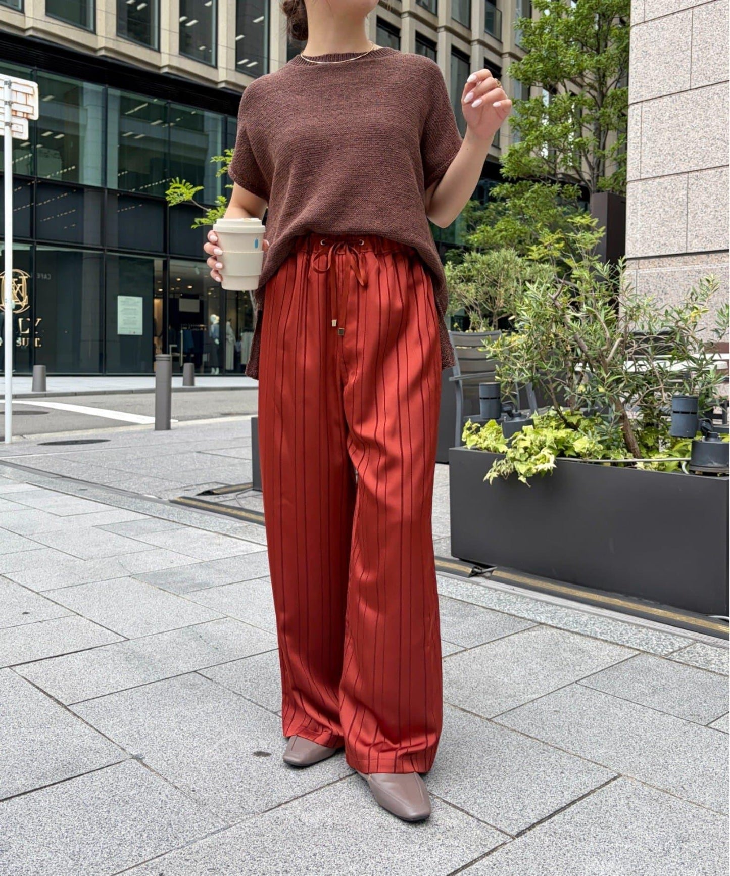 Jena espace merveilleux 條紋緞面褲子