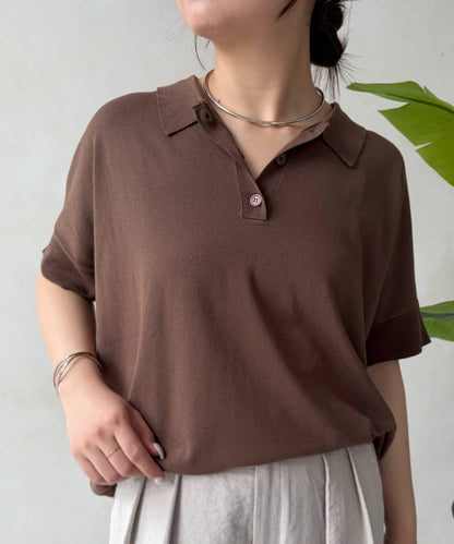 Jena espace merveilleux 半袖針織 Polo 衫 羅紋混紡 寬鬆 圓領 針織衫 女