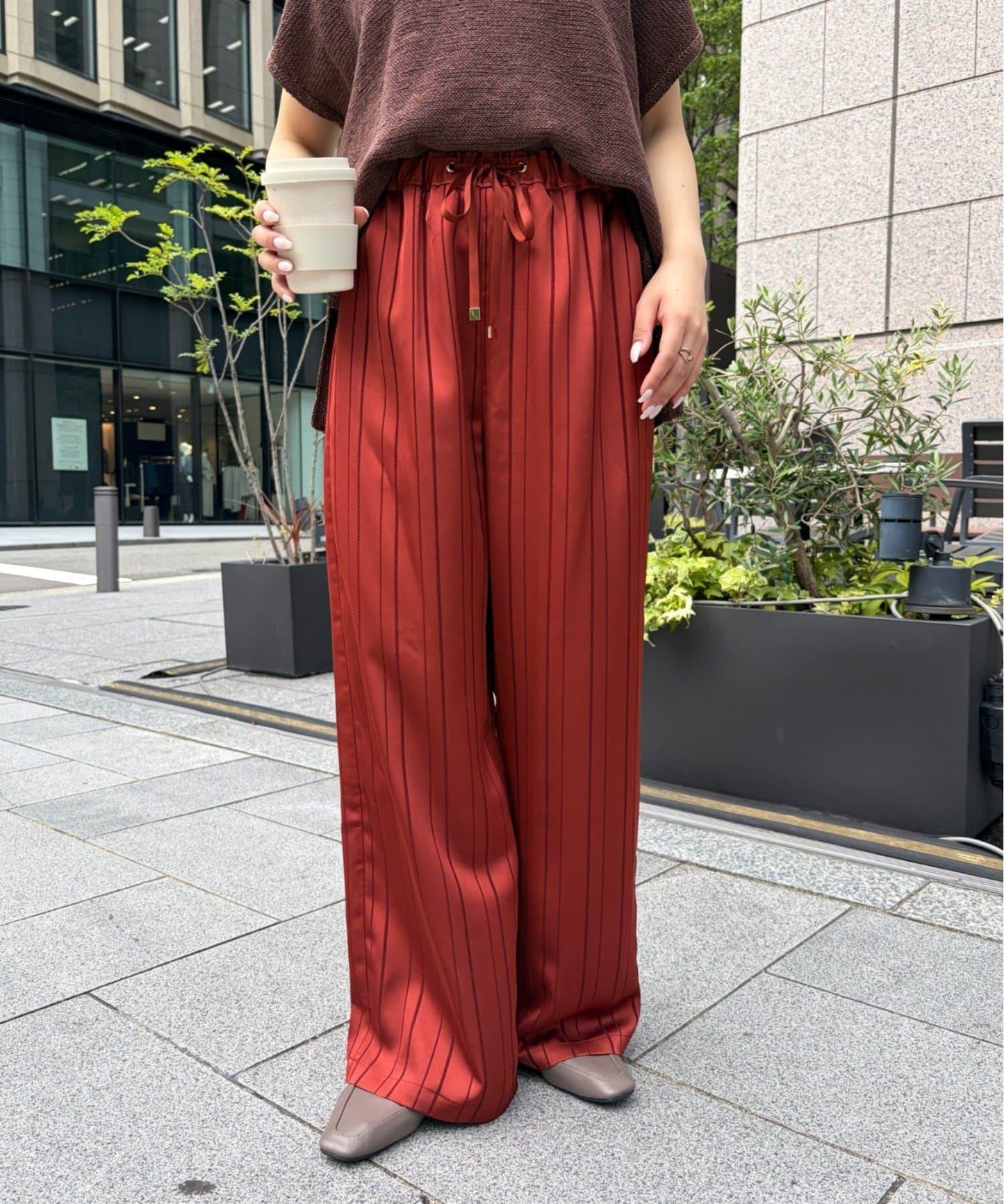 Jena espace merveilleux 條紋緞面褲子