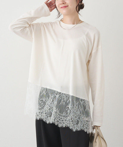レースヘムシアーワッフルカットソー PUAL CE CIN