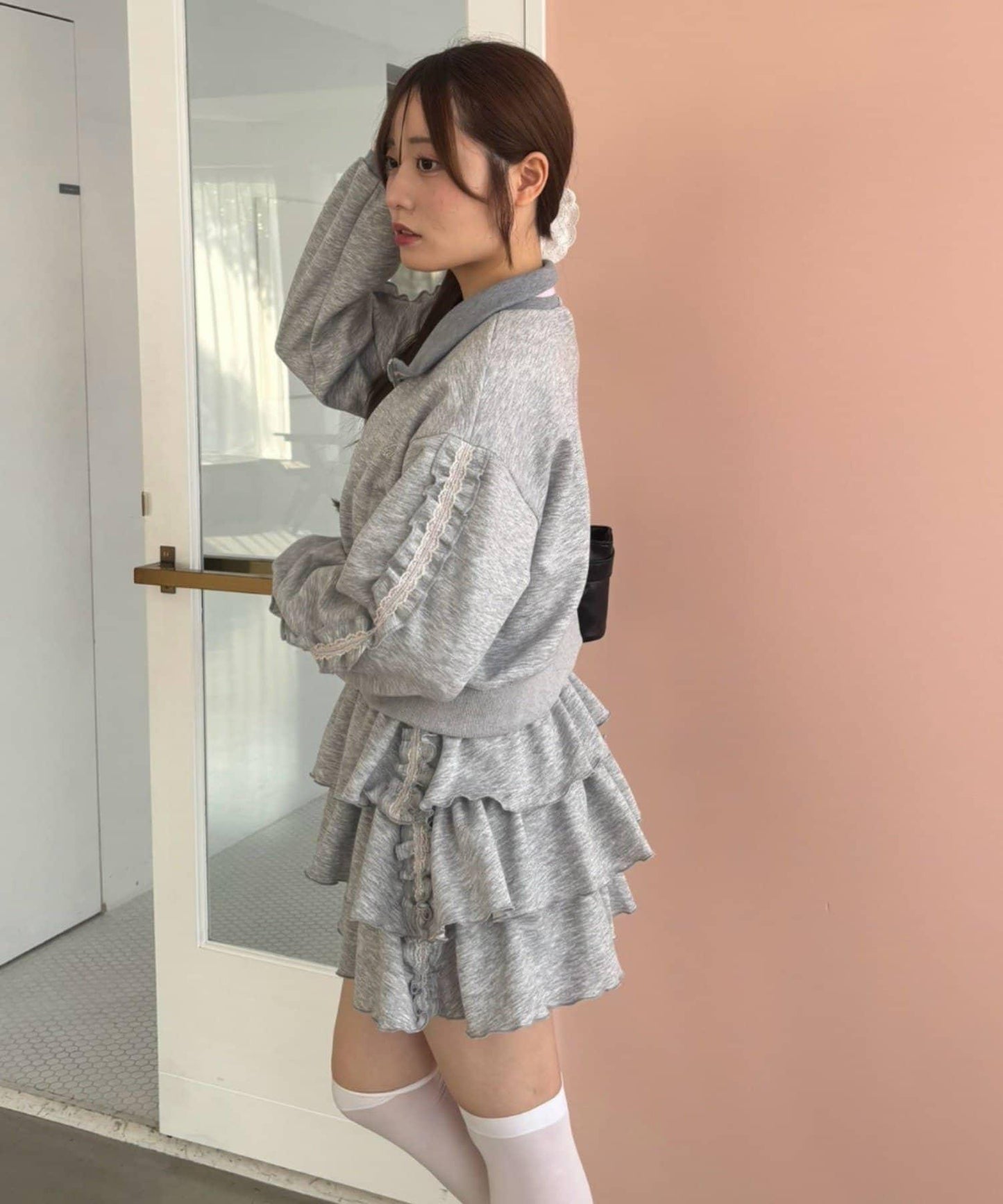 NICE CLAUP 閃亮Logo高領拉鍊夾克 運動外套 女 滌綸混紡