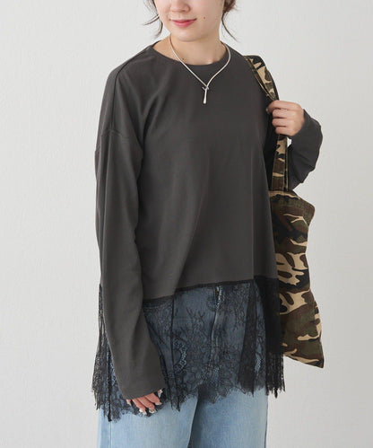レースヘムシアーワッフルカットソー PUAL CE CIN
