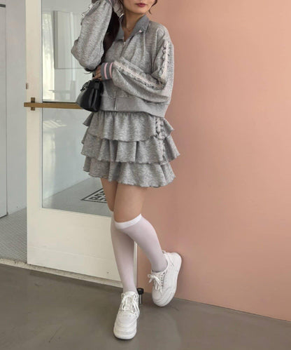 NICE CLAUP 閃亮Logo高領拉鍊夾克 運動外套 女 滌綸混紡