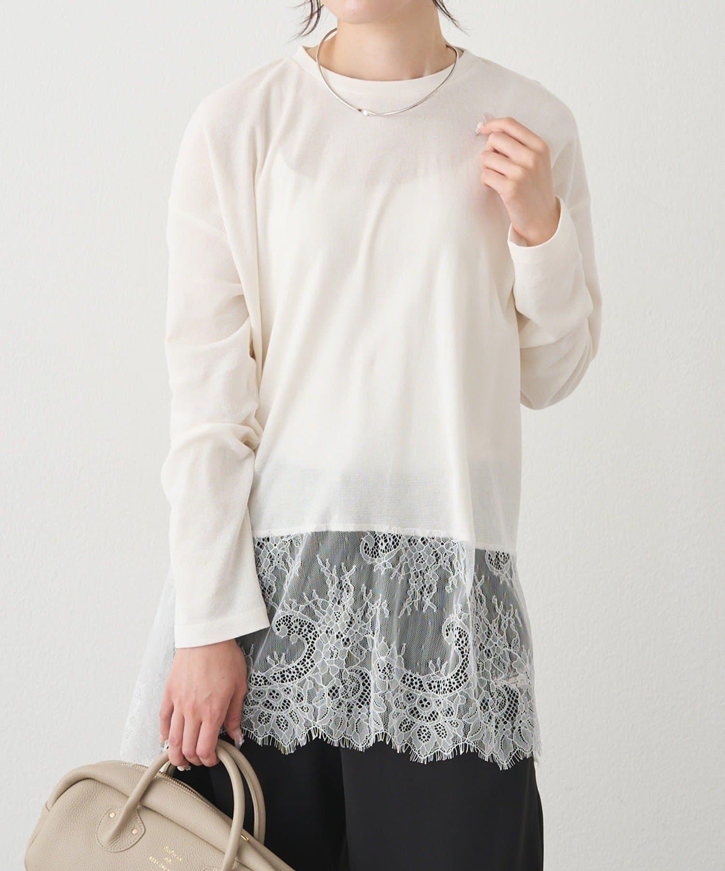 レースヘムシアーワッフルカットソー PUAL CE CIN