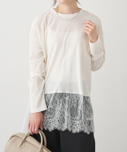 レースヘムシアーワッフルカットソー PUAL CE CIN