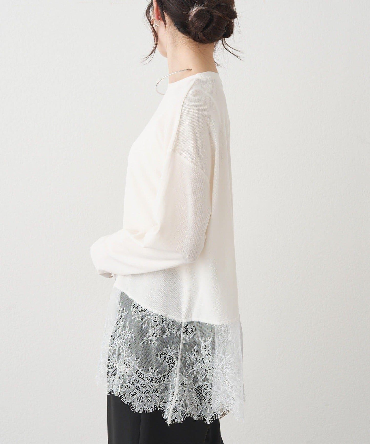 レースヘムシアーワッフルカットソー PUAL CE CIN