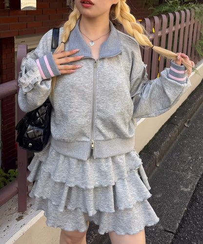 NICE CLAUP 閃亮Logo高領拉鍊夾克 運動外套 女 滌綸混紡