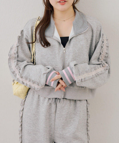 NICE CLAUP 閃亮Logo高領拉鍊夾克 運動外套 女 滌綸混紡