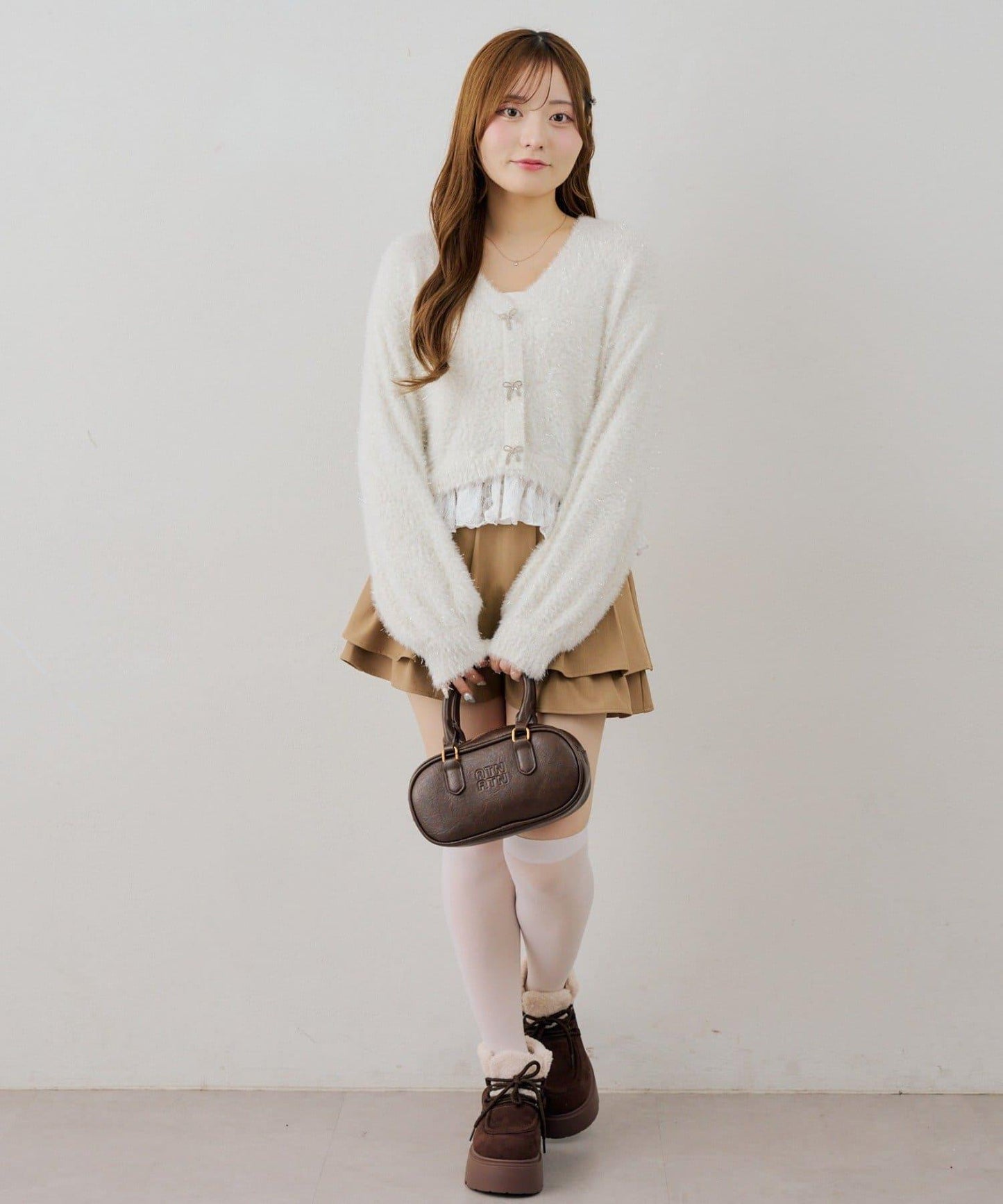 NICE CLAUP 蕾絲拼接亮絲針織開衫 女