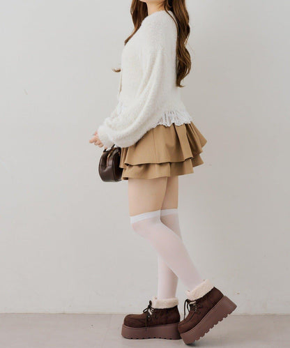 NICE CLAUP 蕾絲拼接亮絲針織開衫 女