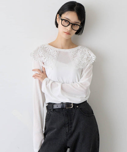 CIAOPANIC TYPY 蕾絲拼接透膚T恤 女 滌綸