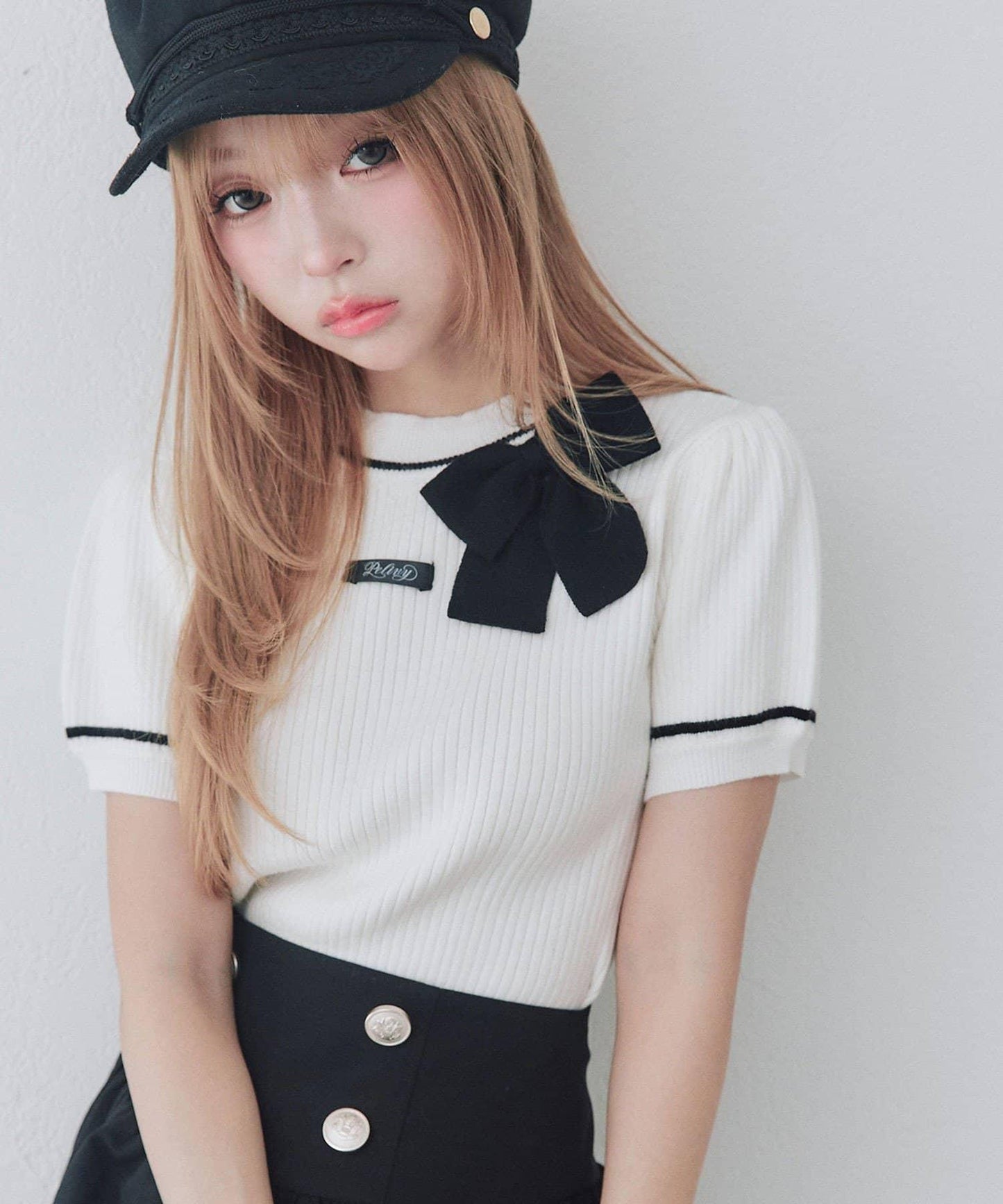 OLIVE des OLIVE 配色リボン プチハイニット
