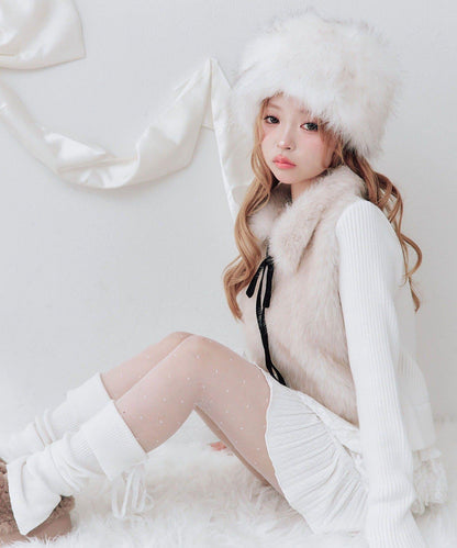 OLIVE des OLIVE 異材質拼接毛絨拼接針織外套 女