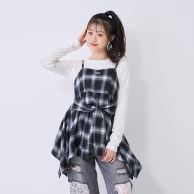 Lovetoxic 檢查格紋吊帶連衣裙 附速幹內搭