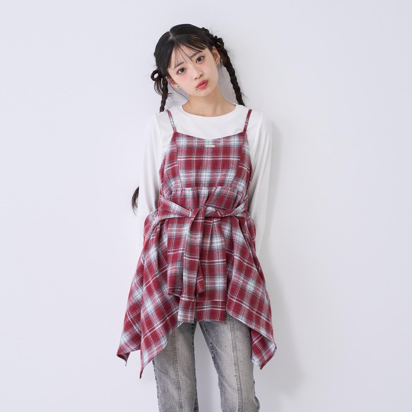 Lovetoxic 檢查格紋吊帶連衣裙 附速幹內搭